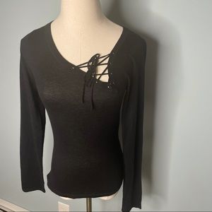 Kenneth Cole NY silk cashmere lace up sweater